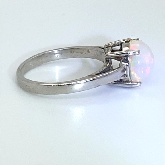 White Precious Opal 3.01ct Platinum Finish Solid 925 Sterling Silver Ring - Picture 5 of 7